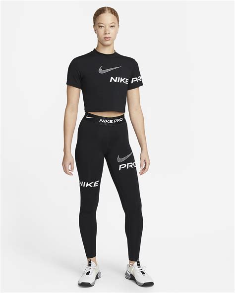 Nike Pro Dri Fit Womens Short Sleeve Cropped Graphic Training Top Nike Ae