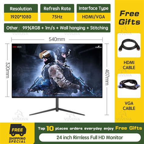 VOVOVA Monitor 75Hz 1080P IPS FHD Framless Gaming Monitor 27 24 22 19