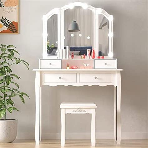 Vanity Set With Lighted Mirror White Dressing Table Vanity With Tri