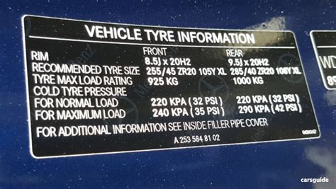 Mercedes Benz GLC Class Tyre Pressure Recommended PSI KPA Bar