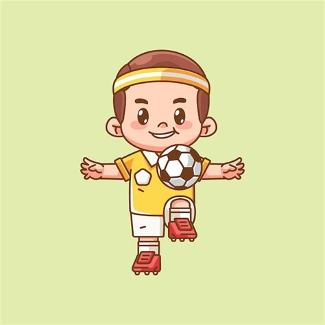 Jogador De Futebol Bonito Bola De Rebanho Kawaii Chibi Personagem