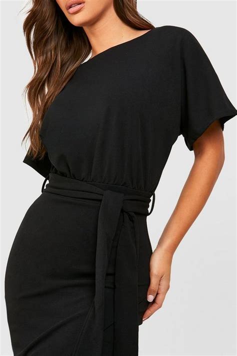 Dresses Slash Neck Tie Waist Midi Dress Boohoo