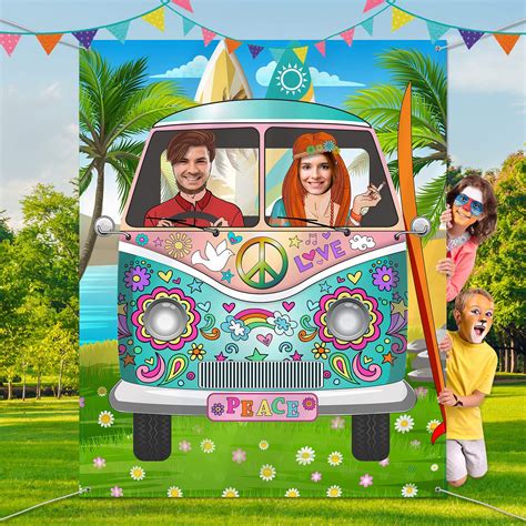 60s Theme Party Decorations Hippie Bus Photo Prop Large Fabric Hippie