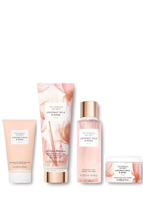 Victorias Secret Coconut Milk Rose Mist Lotion Wash Scrub Set