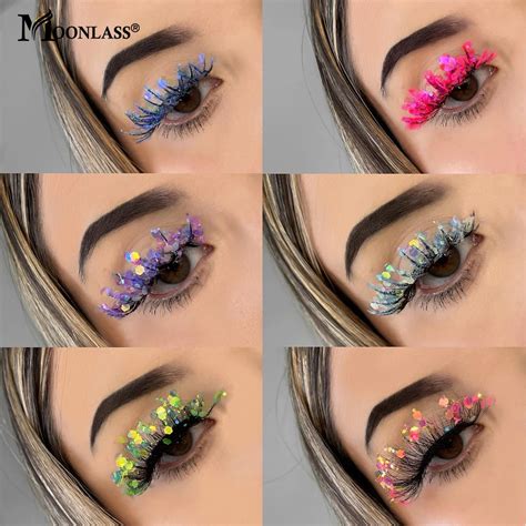 Colored Shining Glitter 25mm False Eyelashes Luminous Sequin 3d Mink Lashes Natural Nude Stage