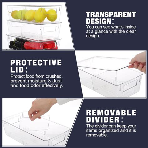 Buy Plastic Storage Bin With Lid And Divider Esarora Clear Shallow