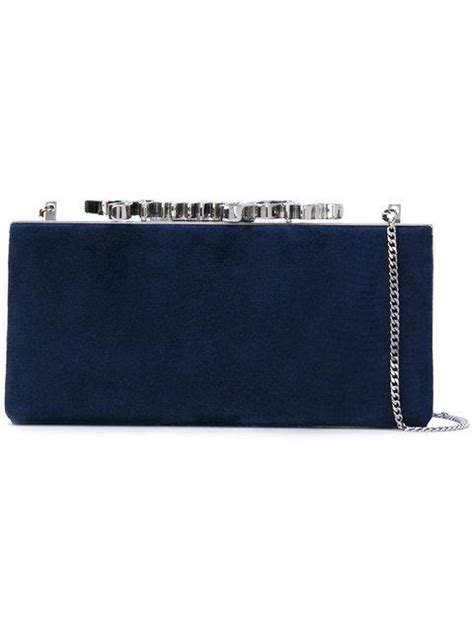 JIMMY CHOO CELESTE CRYSTAL EMBELLISHED SUEDE CLUTCH NAVY ModeSens