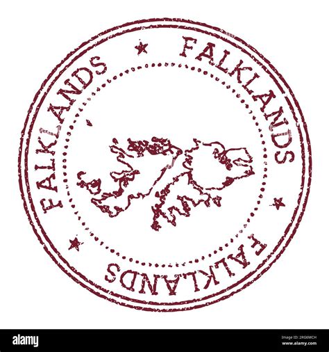 Falklands Round Rubber Stamp With Country Map Vintage Red Passport