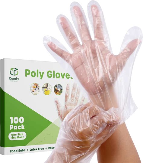 Comfy Package 100 Count Disposable Poly Plastic Gloves For