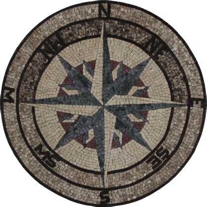 Nautical Compass Handcut Tile Stone Mosaic Mosaic Marble