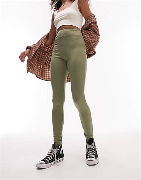 Topshop Premium Edit Ribbed Sporty Legging In Khaki Asos