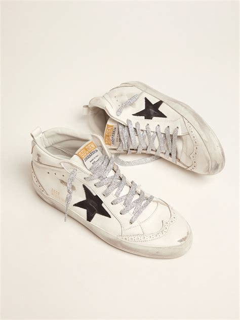 Women S Mid Star With Laminated Heel Tab And Glitter Laces Golden Goose