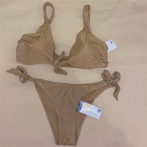 Bnwt Primark Gold Knot Top Tie Side Bottoms Bikini Depop