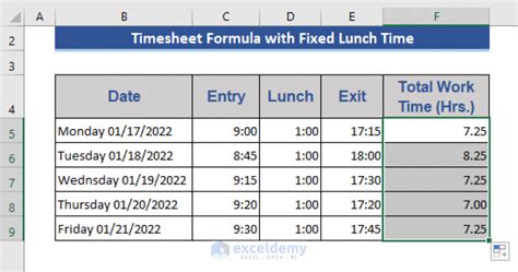 Excel Timesheet Formula With Lunch Break 3 Examples Exceldemy