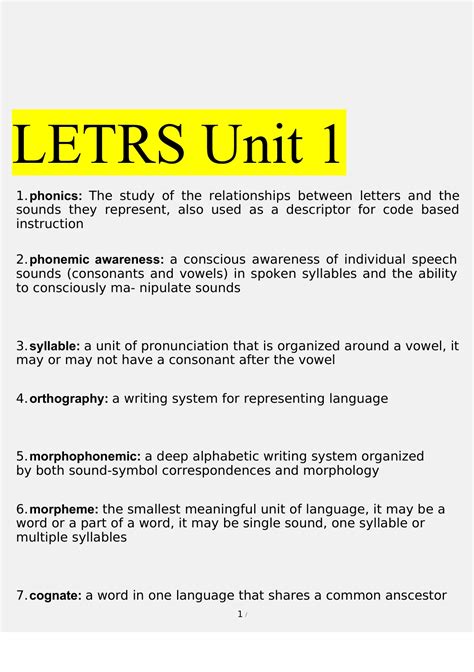 LETRS Unit 1 Assessment 100 Correct Answers Letrs Stuvia US