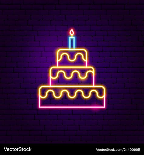 Birthday cake neon sign Royalty Free Vector Image