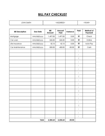 Free Bill Pay Checklists And Calendars Edit And Printable