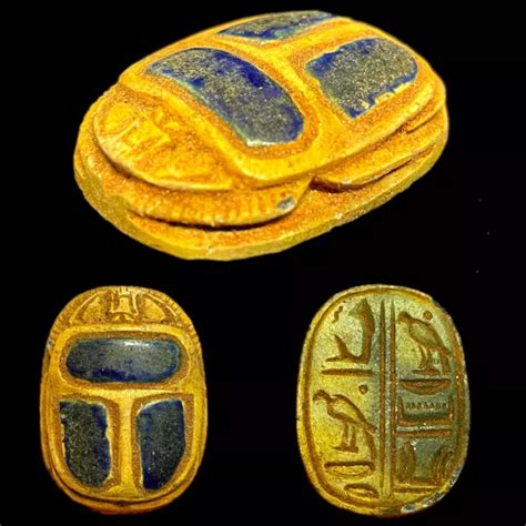 RARE ANCIENT EGYPTIAN FAIENCE GLAZED HIEROGLYPHIC SCARAB BEETLE 664