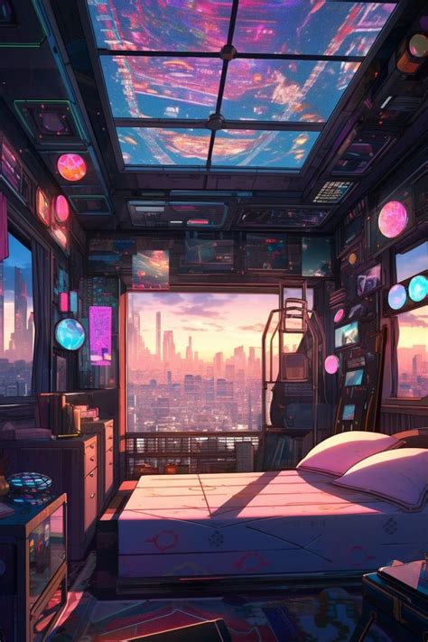 A Bright and Colorful Cyberpunk Apartment