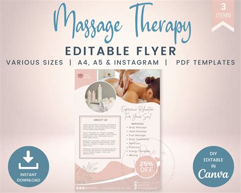 Editable Massage Therapy Flyer Pack Printable Massage Flyers Etsy