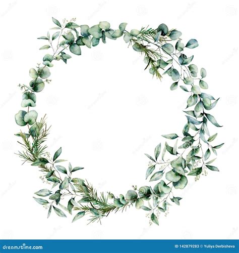 Watercolor Different Eucalyptus Wreath Hand Painted Eucalyptus Branch