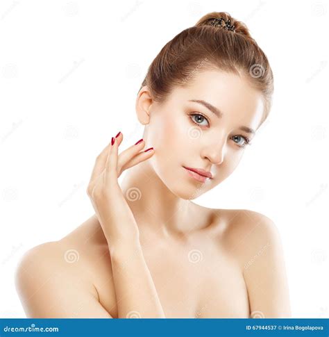 Belle Fin De Visage De Femme Vers Le Haut De Jeune Studio De Portrait