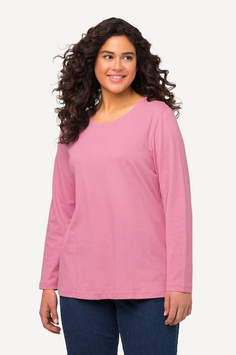 Basic Round Neck Long Sleeve Slim Fit Cotton Tee Raspberry Ulla Popken