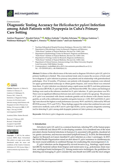 Pdf Diagnostic Testing Accuracy For Helicobacter Pylori Infection