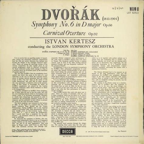 Antonín Dvorák Symphony No 6 In D Major Carnival Overture Nb Uk