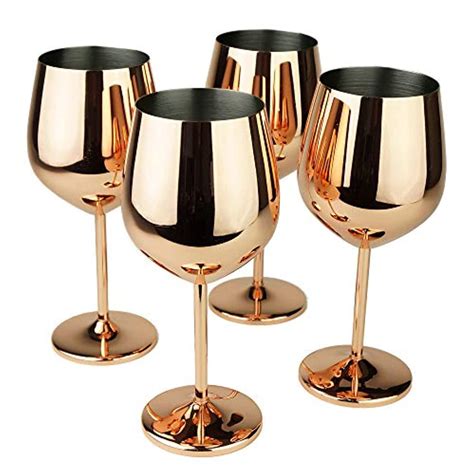 Rose Gold Stem Stainless Steel Wine Glass Set 4