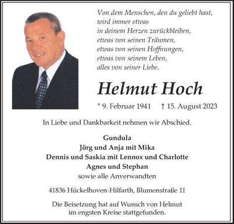 Traueranzeigen Von Helmut Hoch Aachen Gedenkt