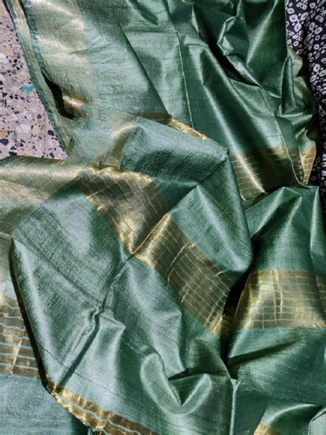 Striking Teal Green Pure Desi Bhagalpuri Tussar Silk Saree Loomfolks