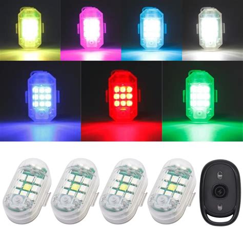 Qvevdacar 4pcs Led Anti Collision Lights With Remote 7 Colors Usb