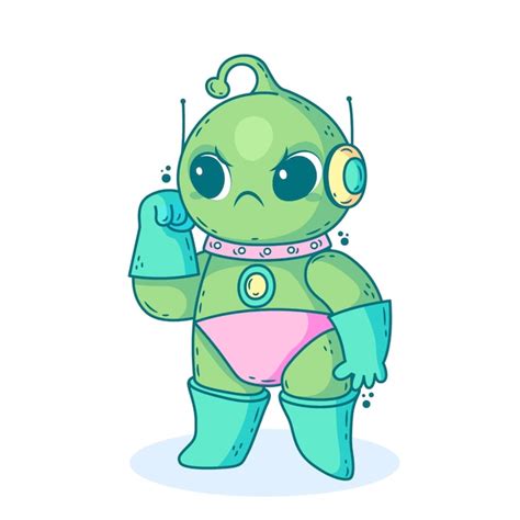 Ilustración de dibujos animados alienígenas dibujados a mano Vector