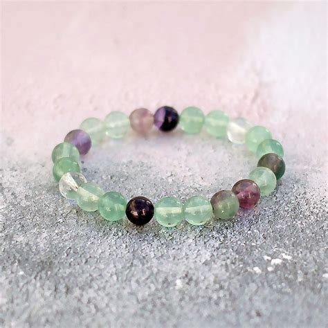 Fluorite Bracelet Green Purple Clear Fluorite 8mm Gemstone Etsy