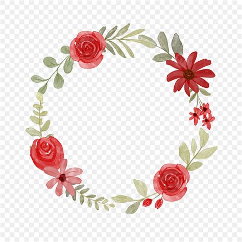 Watercolor Flowers Wreath PNG Image Wreath With Watercolor Red Flowers