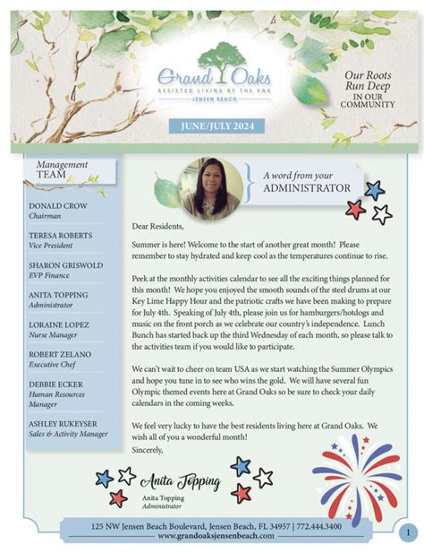 Newsletter Grand Oaks Jensen Beach Assisted Living Memory Care