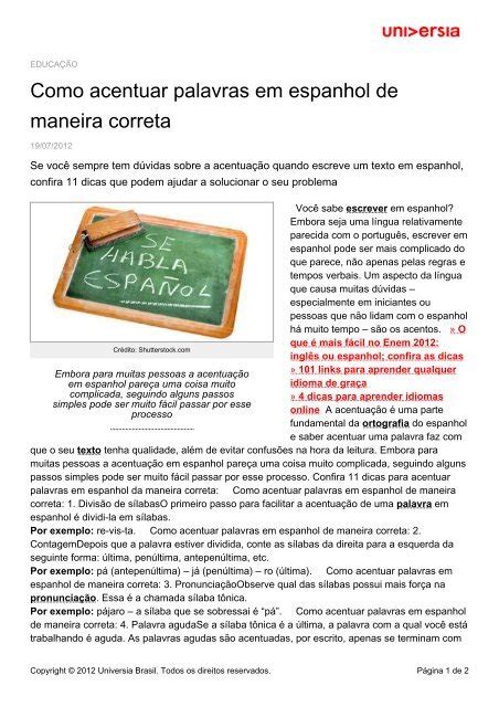 Como Acentuar Palavras Em Espanhol De Maneira Correta