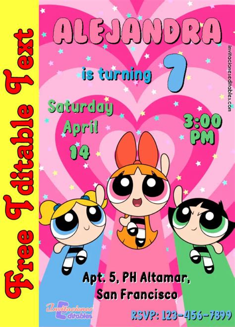 Free Editable Template Powerpuff Girls Invitation 2025