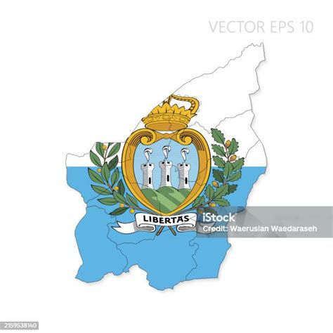 Ilustración De Mapa De San Marino Y Detalle De La Bandera Estados