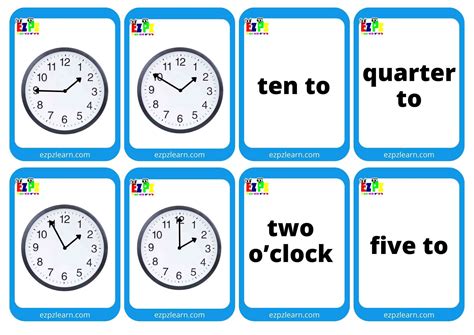 Telling Time Mini Flashcards Five Minute Intervals For K5 And English