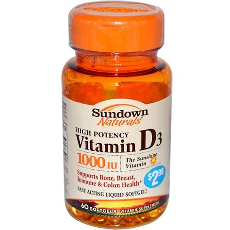 Sundown Naturals High Potency Vitamin D3 1000 Iu 60 Softgel Iherb