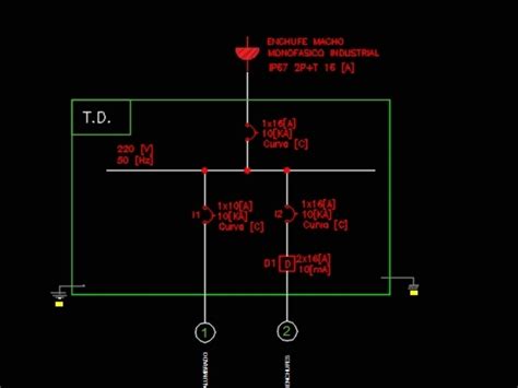 Plano Unilineal De Un Tablero Electrico Monofasico De 16 A En AutoCAD