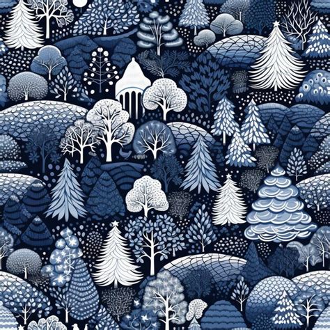 Premium Ai Image Seamless Winter Forest Pattern With Aerial View Of