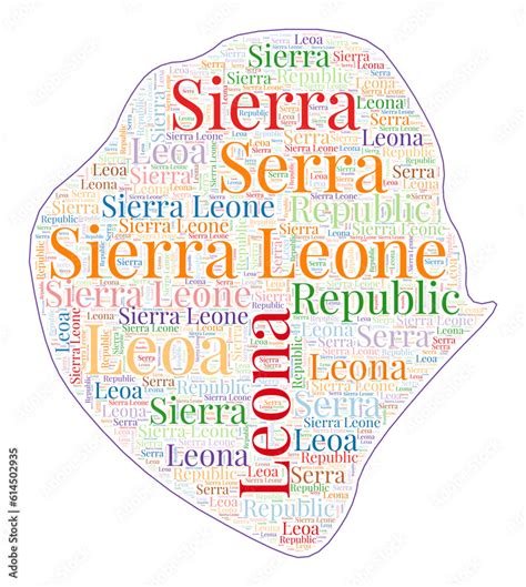 Sierra Leone Shape Filled With Country Name In Many Languages Sierra