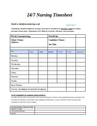 9 Nursing Timesheet Templates In Pdf Doc Xls Free And Premium