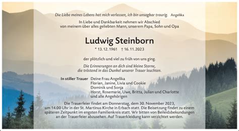 Traueranzeigen Von Ludwig Steinborn S Dwest Presse Trauer