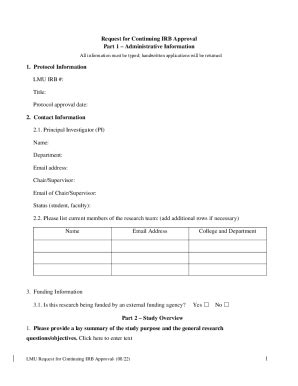 Fillable Online Request For Continuing Irb Approval Part Fax Email