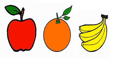 How to draw fruits | How to draw Apple Orange and banana for Childrens ...