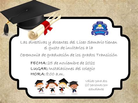 InvitaciÓn Ceremonia GraduaciÓn TransiciÓn Colegio Liceo Samario